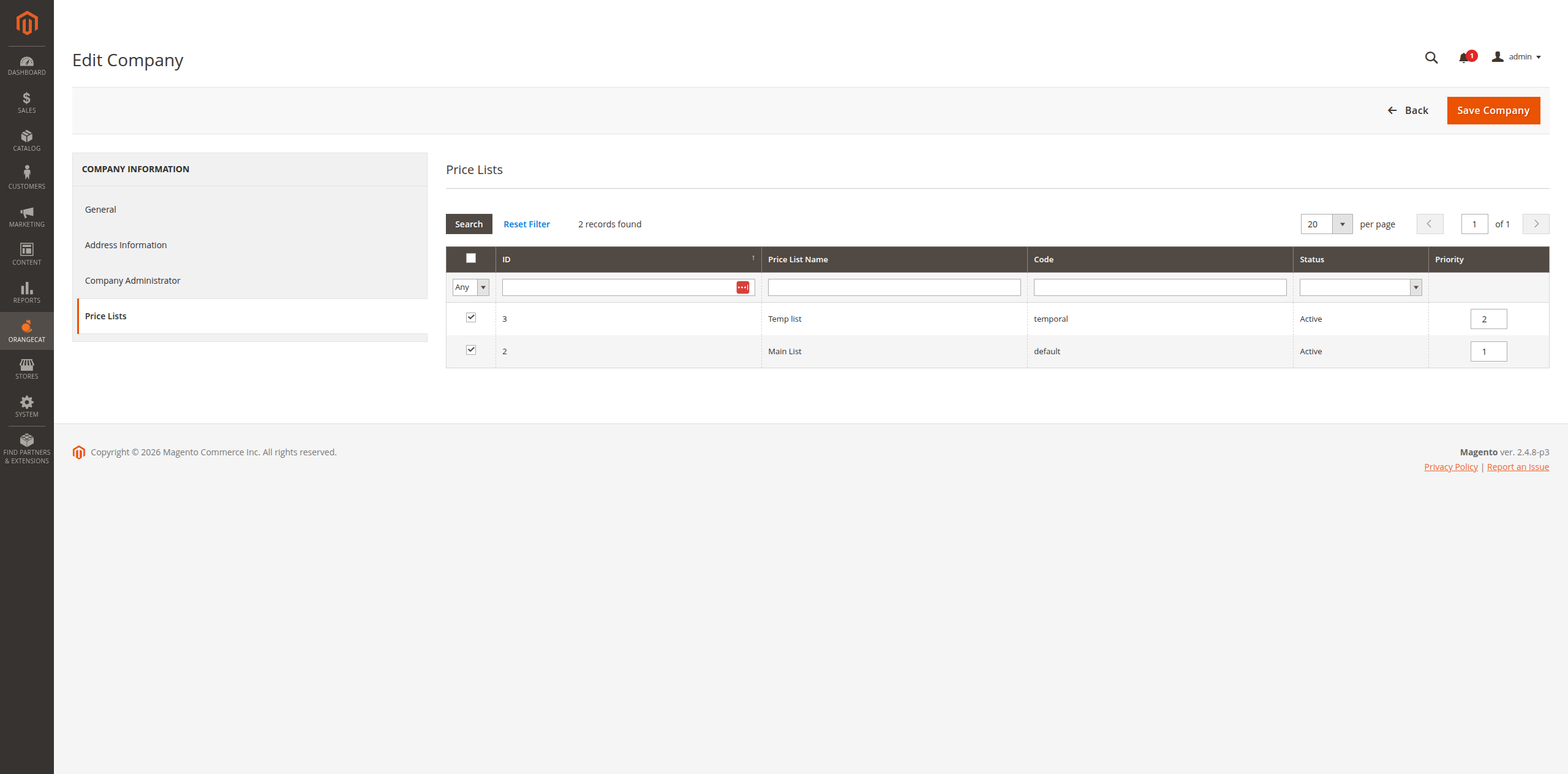 Asociar Lista de Precios a Empresa