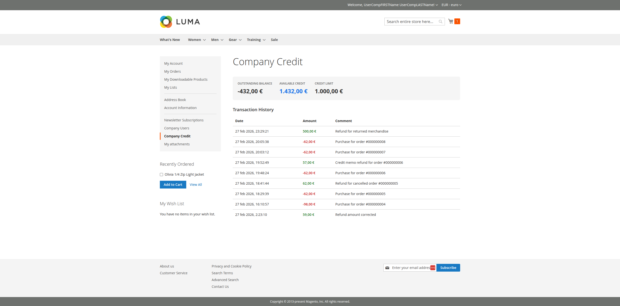 Pestaña de Crédito de Empresa en el Frontend