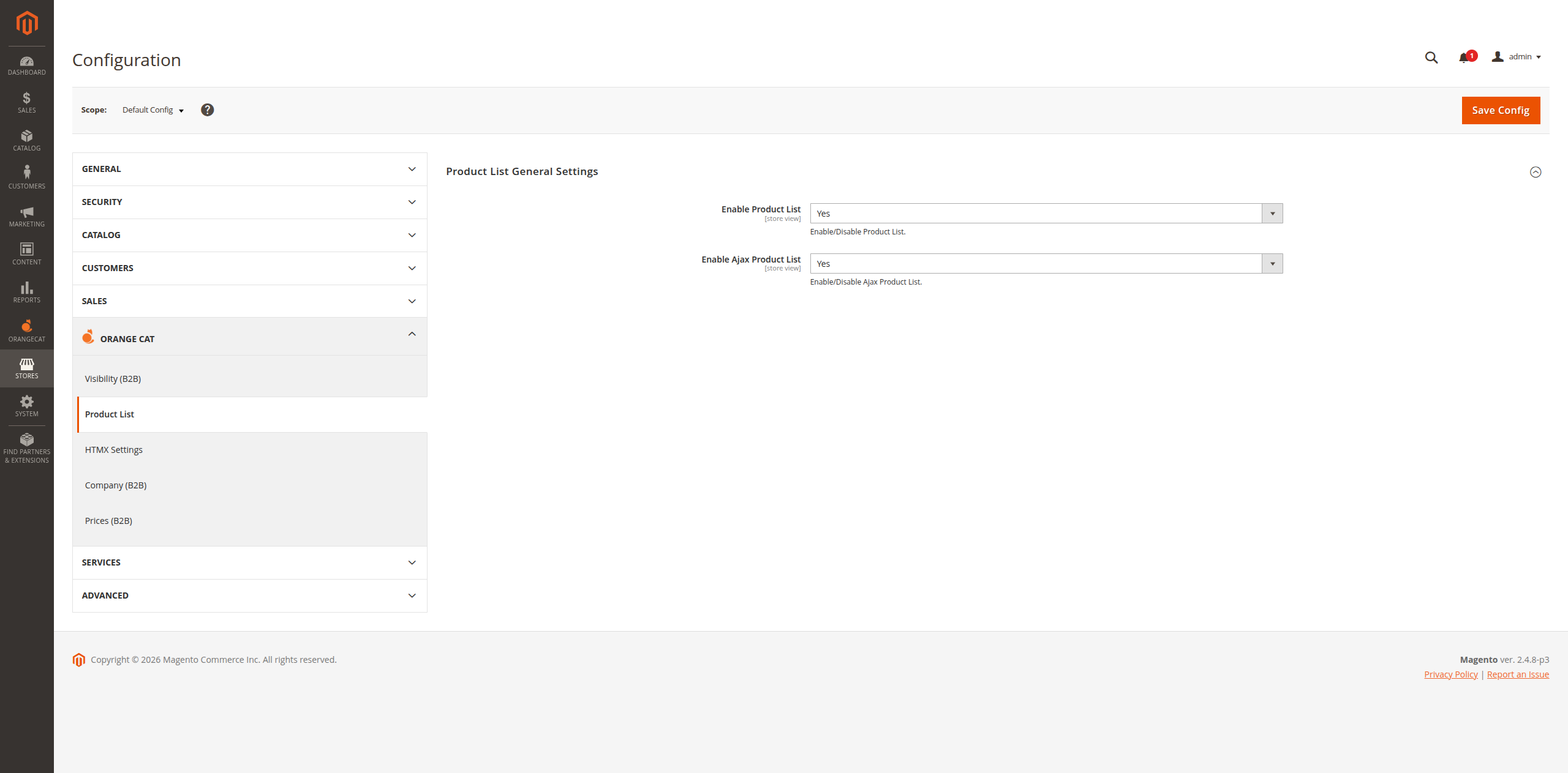 Ajustes de Configuración de ProductLists