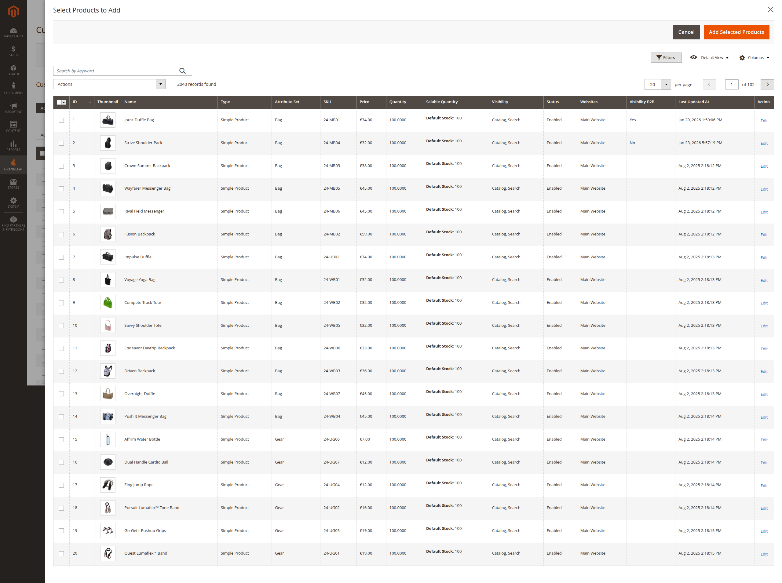 Select Products for Company