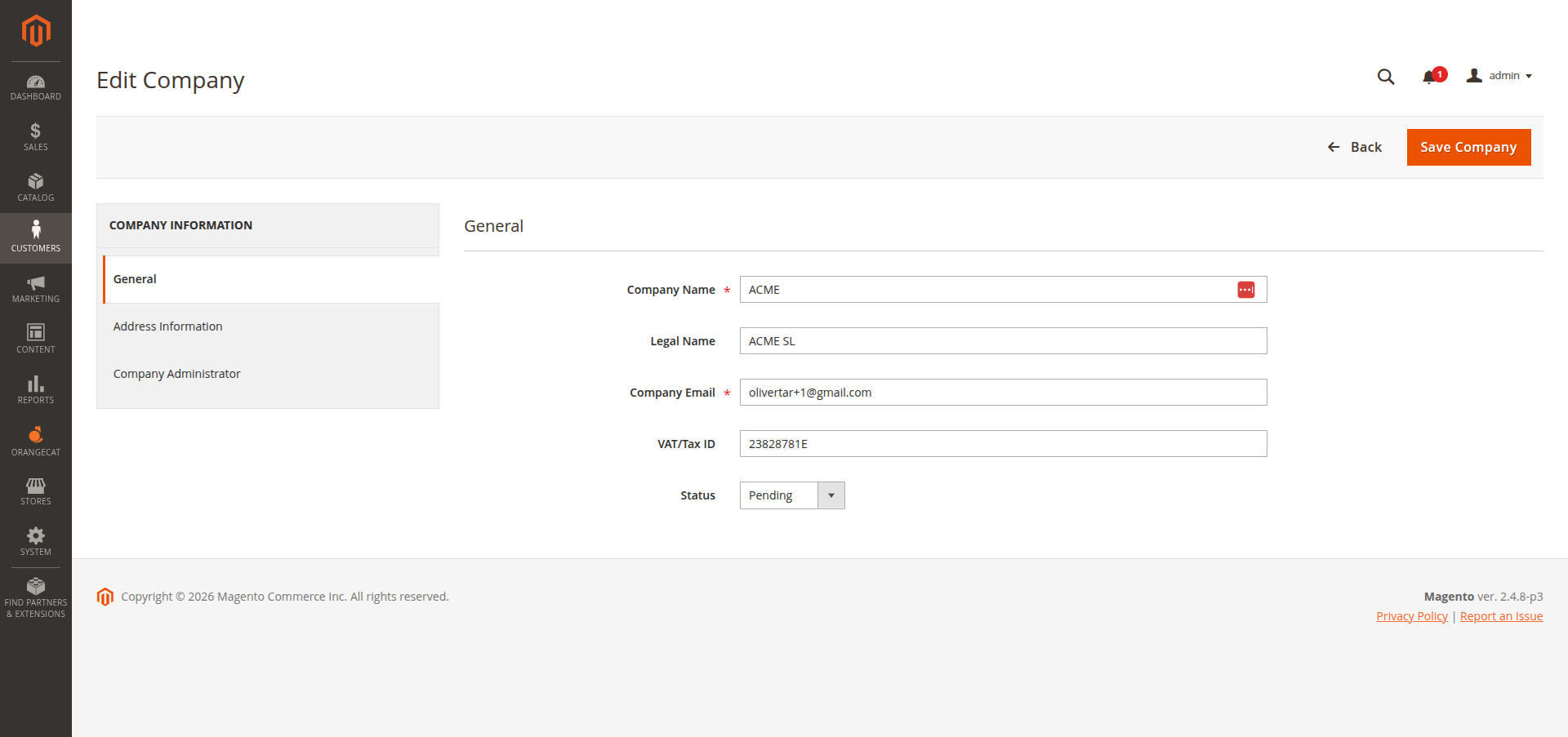 Edit Company General Info