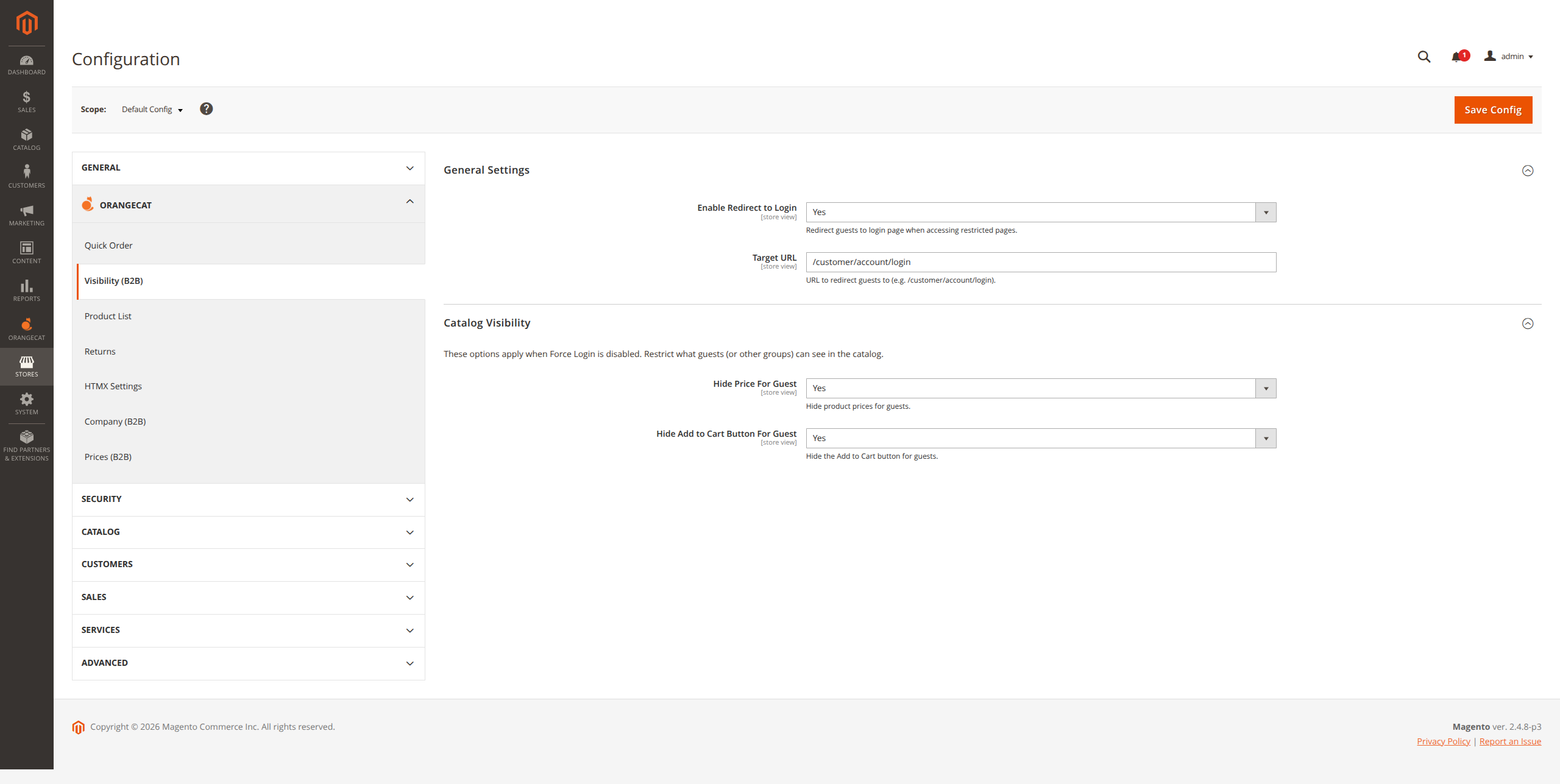 Visibility Admin Configuration