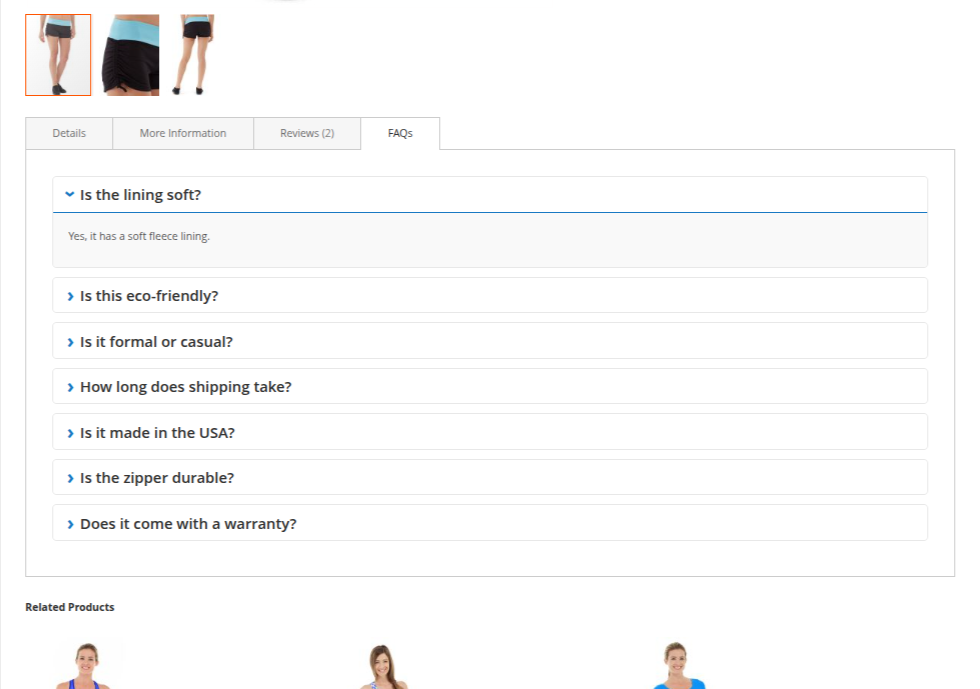 Tab de FAQs en Producto